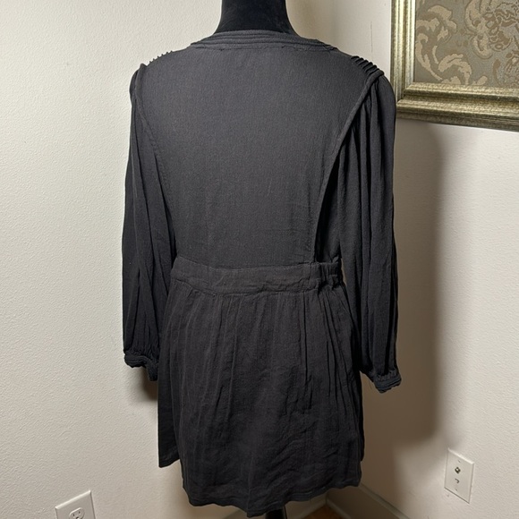 MNG black tie up front Roman dollman sleeves elastic waist Boho dress Sz L - Picture 7 of 15